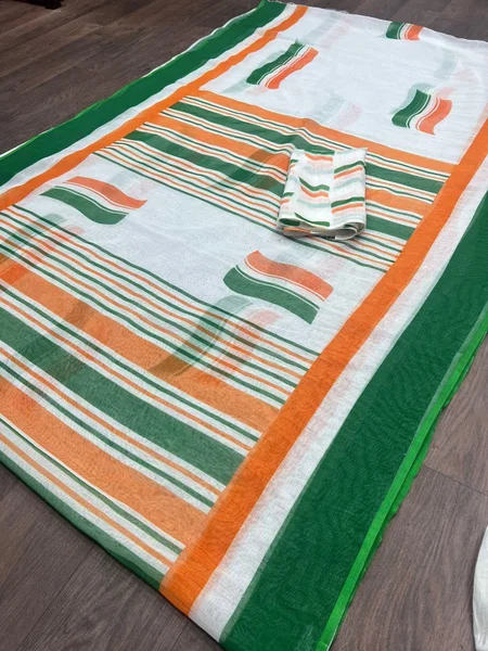 VK 4158 Independence Day Soft Linen Digital Printed Saree
